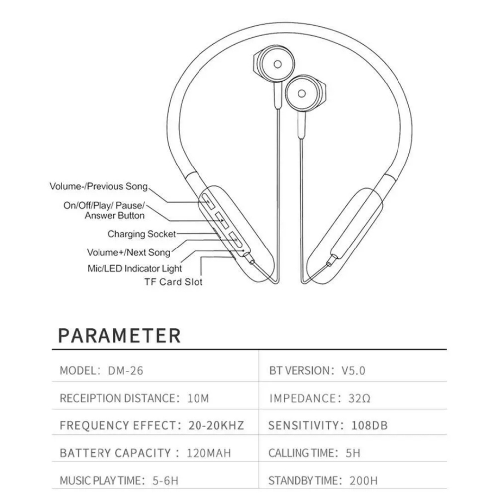 DM-26 WL  Neckband Bluetooth Headset 5.0 with Mic - Picture 5 of 8
